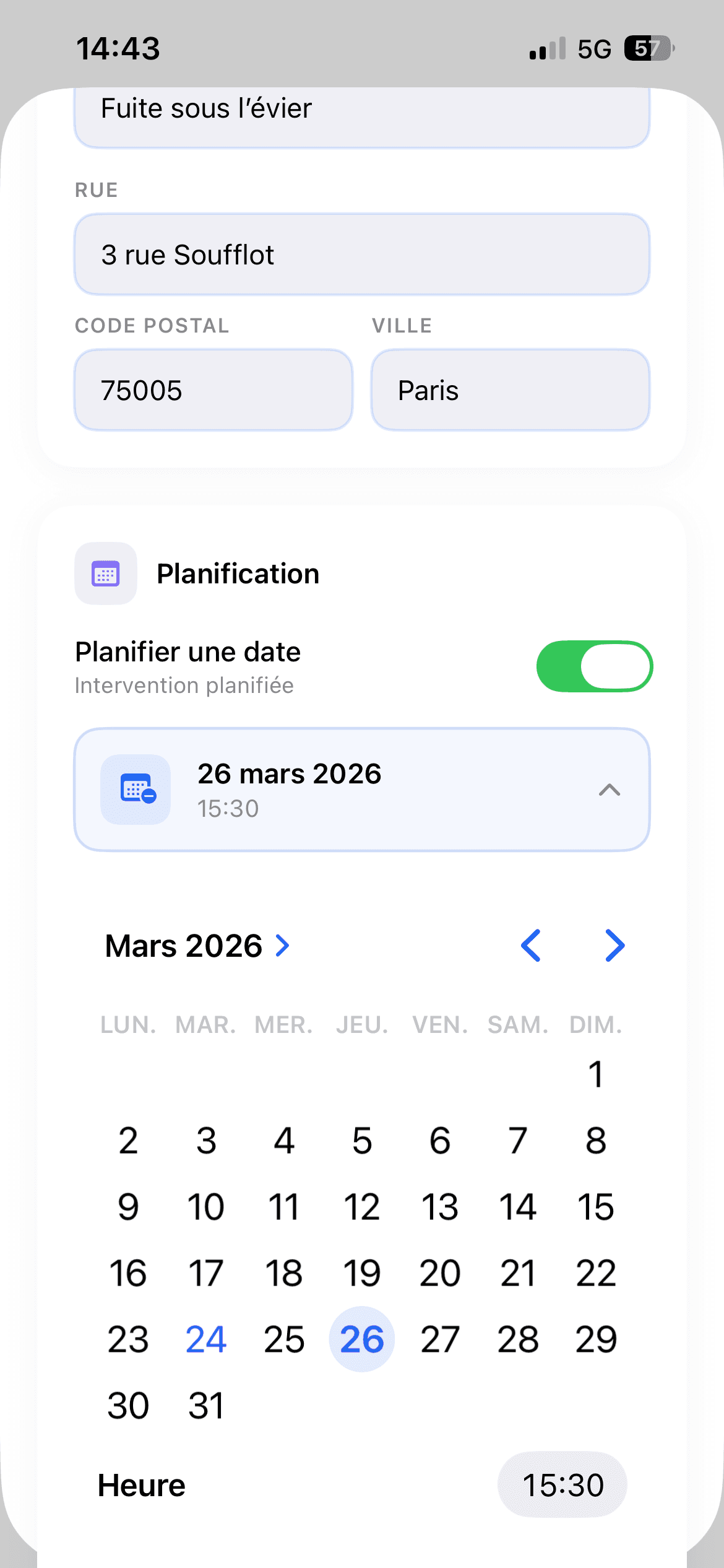 Création de l'intervention